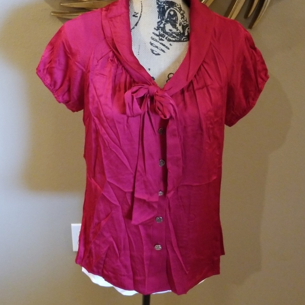 Antonio Melani dark red tie neck blouse size M